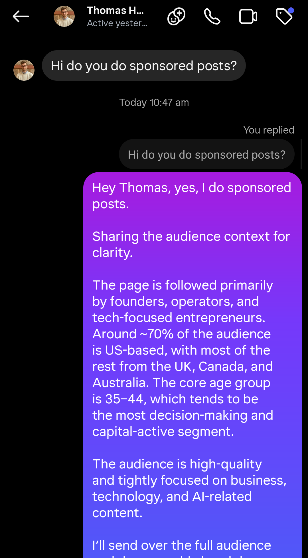 The audience brief sent to brands