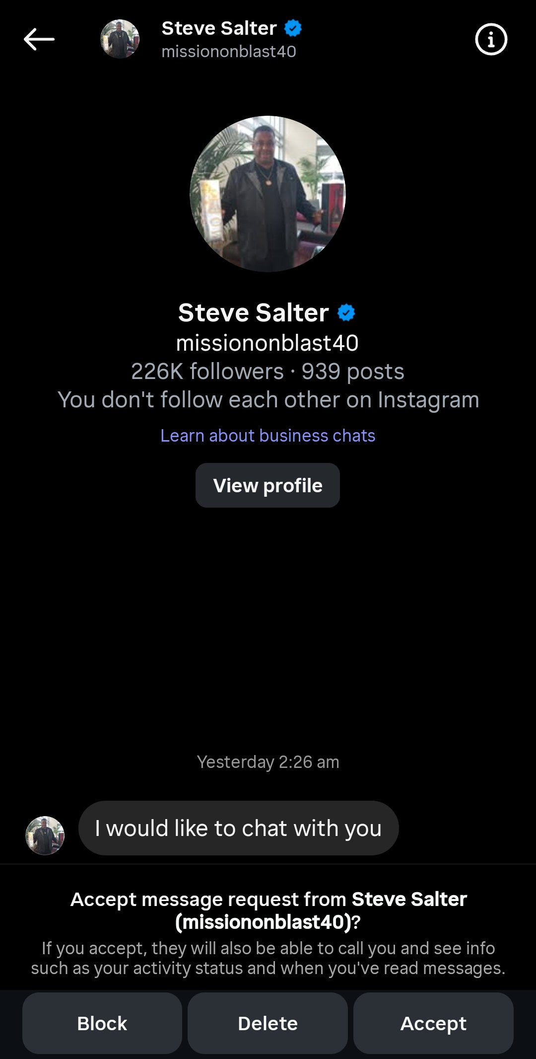 226K page owner reaching out
